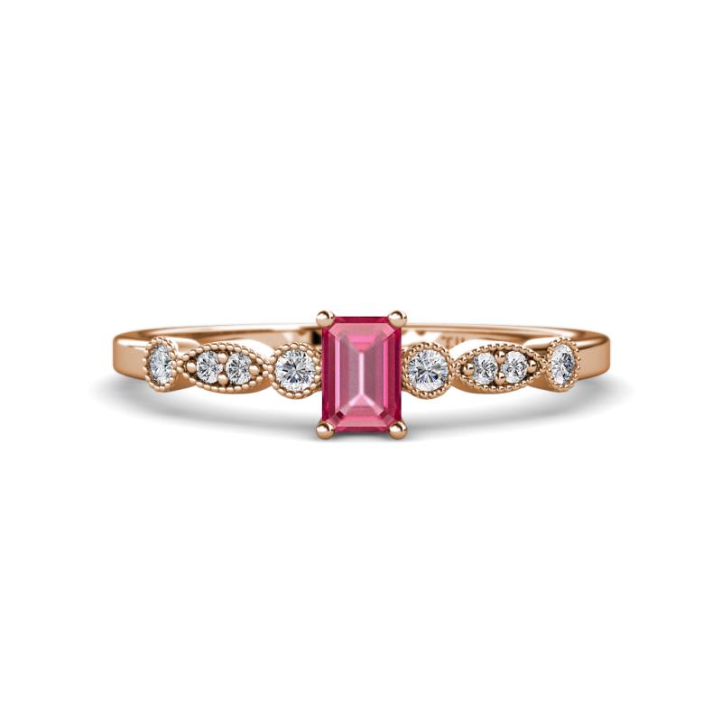 Kiara Desire Emerald Cut Pink Tourmaline and Round Diamond Engagement Ring 
