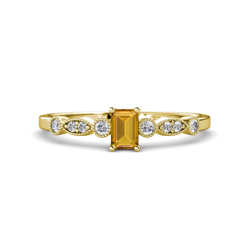 Kiara Desire Emerald Cut Citrine and Round Diamond Engagement Ring 