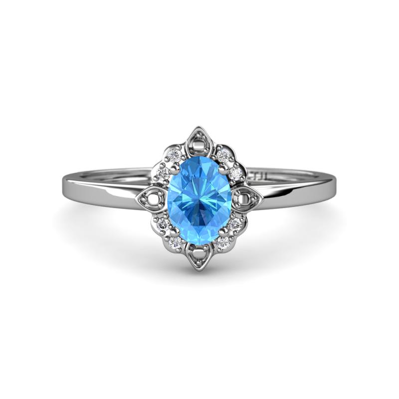 Aurora Rainbow Oval Cut Blue Topaz and Round Diamond Halo Engagement Ring 