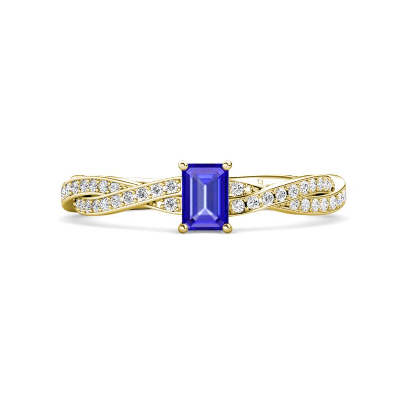 Avril Desire Emerald Cut Tanzanite and Round Diamond Twist Braided Shank Engagement Ring 