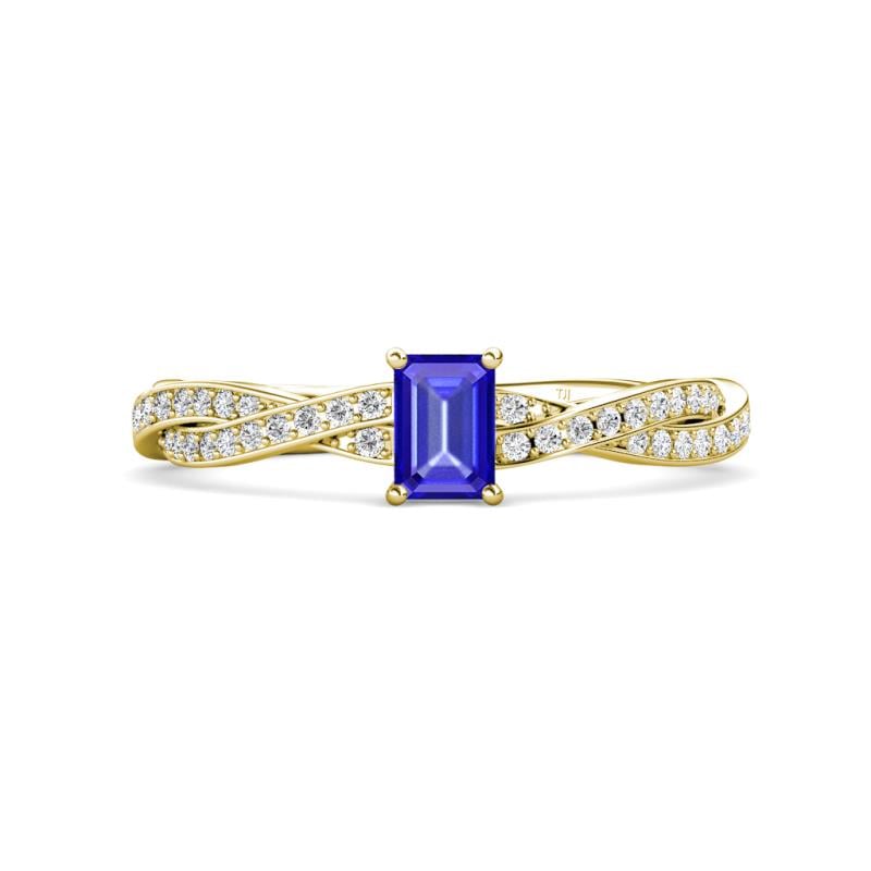 Avril Desire Emerald Cut Tanzanite and Round Diamond Twist Braided Shank Engagement Ring 
