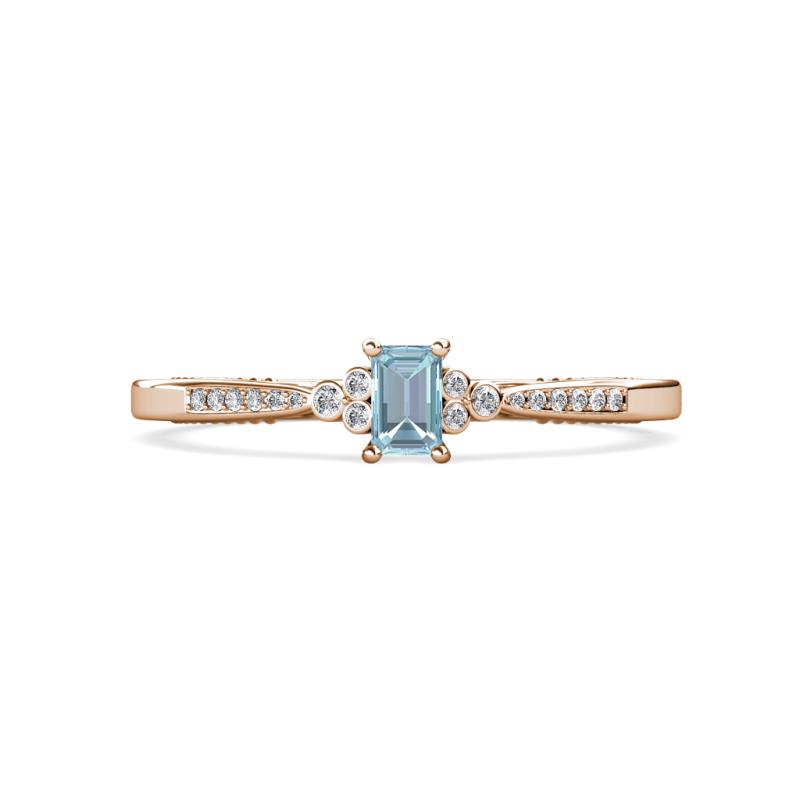 Greta Desire Emerald Cut Aquamarine and Round Diamond Engagement Ring 