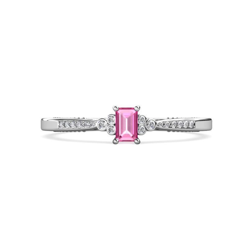 Greta Desire Emerald Cut Pink Sapphire and Round Diamond Engagement Ring 