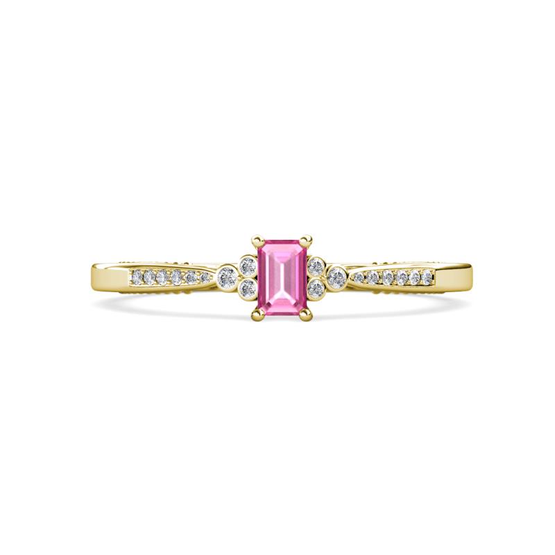 Greta Desire Emerald Cut Pink Sapphire and Round Diamond Engagement Ring 