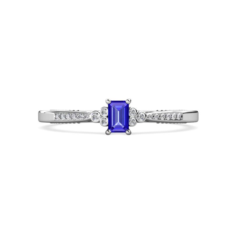 Greta Desire Emerald Cut Tanzanite and Round Diamond Engagement Ring 