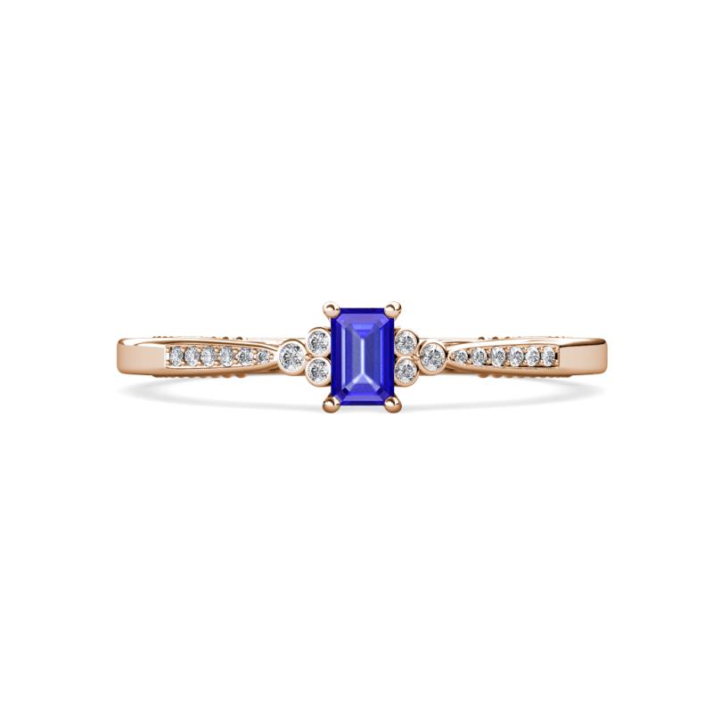 Greta Desire Emerald Cut Tanzanite and Round Diamond Engagement Ring 