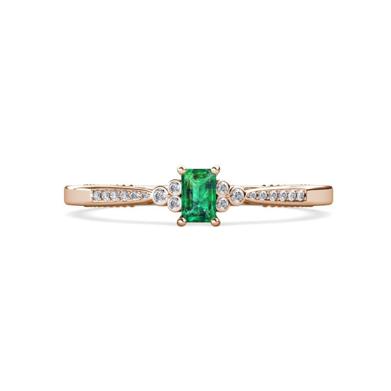 Greta Desire Emerald Cut Emerald and Round Diamond Engagement Ring 
