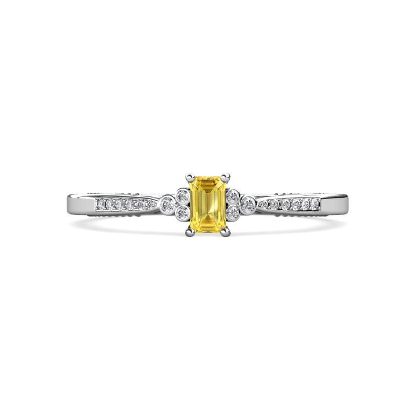 Greta Desire Emerald Cut Yellow Sapphire and Round Diamond Engagement Ring 
