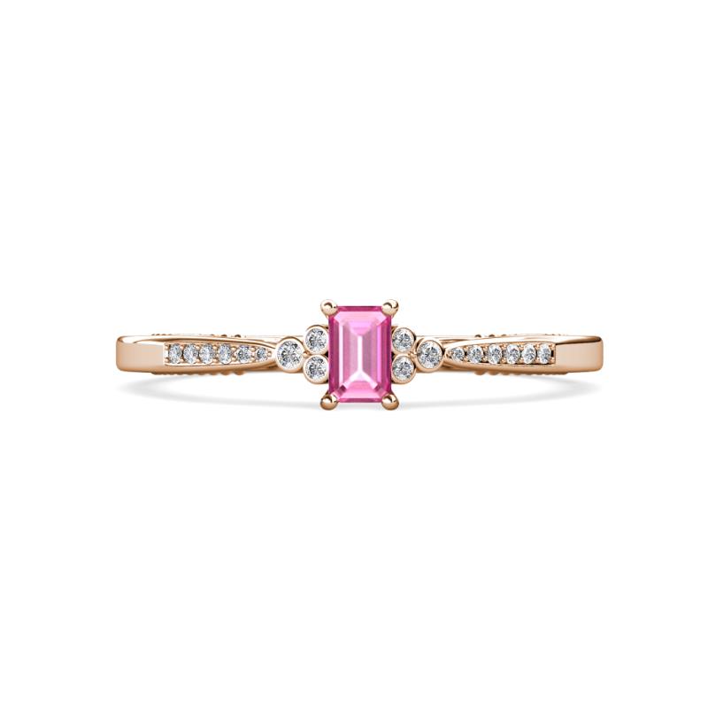 Greta Desire Emerald Cut Pink Sapphire and Round Diamond Engagement Ring 