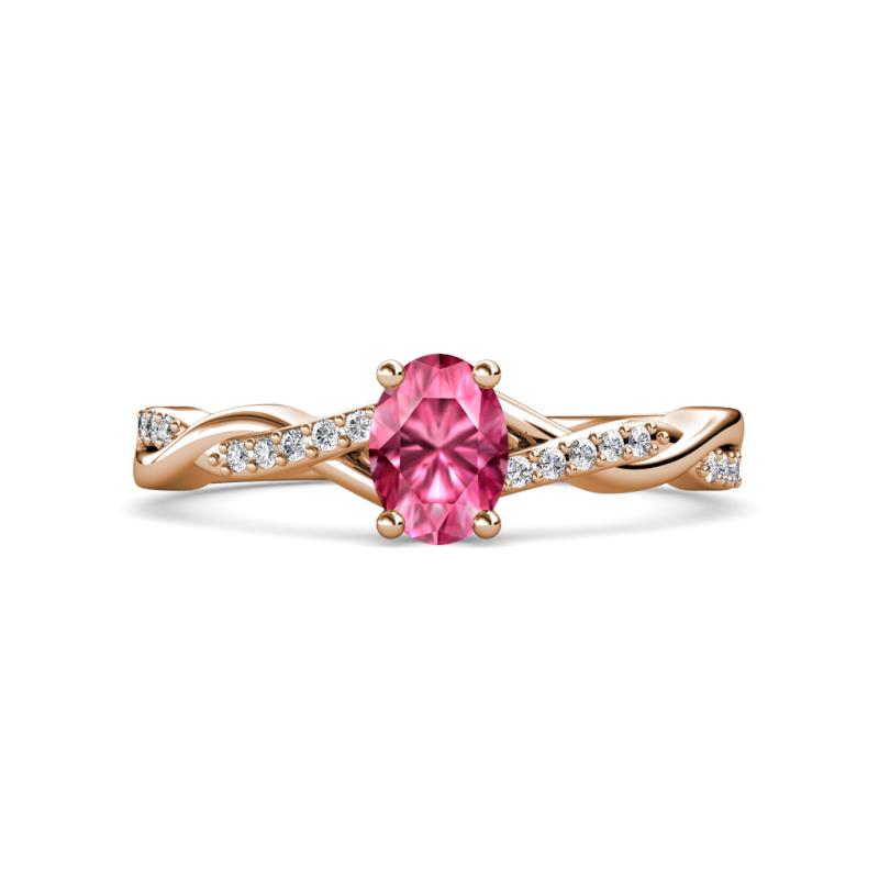 Stacie Desire Oval Cut Pink Tourmaline and Round Diamond Twist Infinity Shank Engagement Ring 