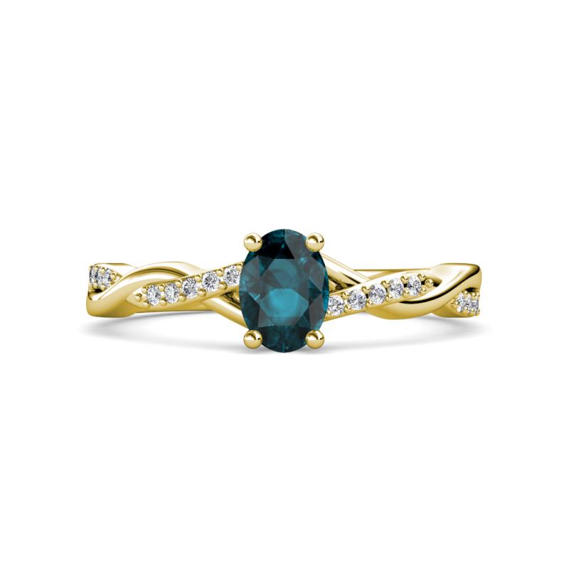 Stacie Desire Oval Cut London Blue Topaz and Round Diamond Twist Infinity Shank Engagement Ring 
