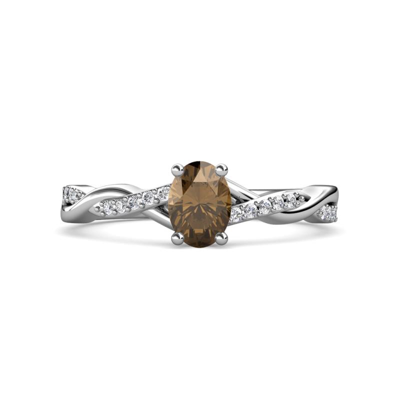 Stacie Desire Oval Cut Smoky Quartz and Round Diamond Twist Infinity Shank Engagement Ring 