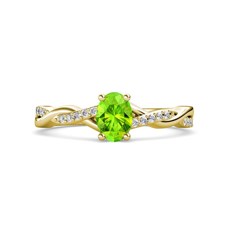 Stacie Desire Oval Cut Peridot and Round Diamond Twist Infinity Shank Engagement Ring 