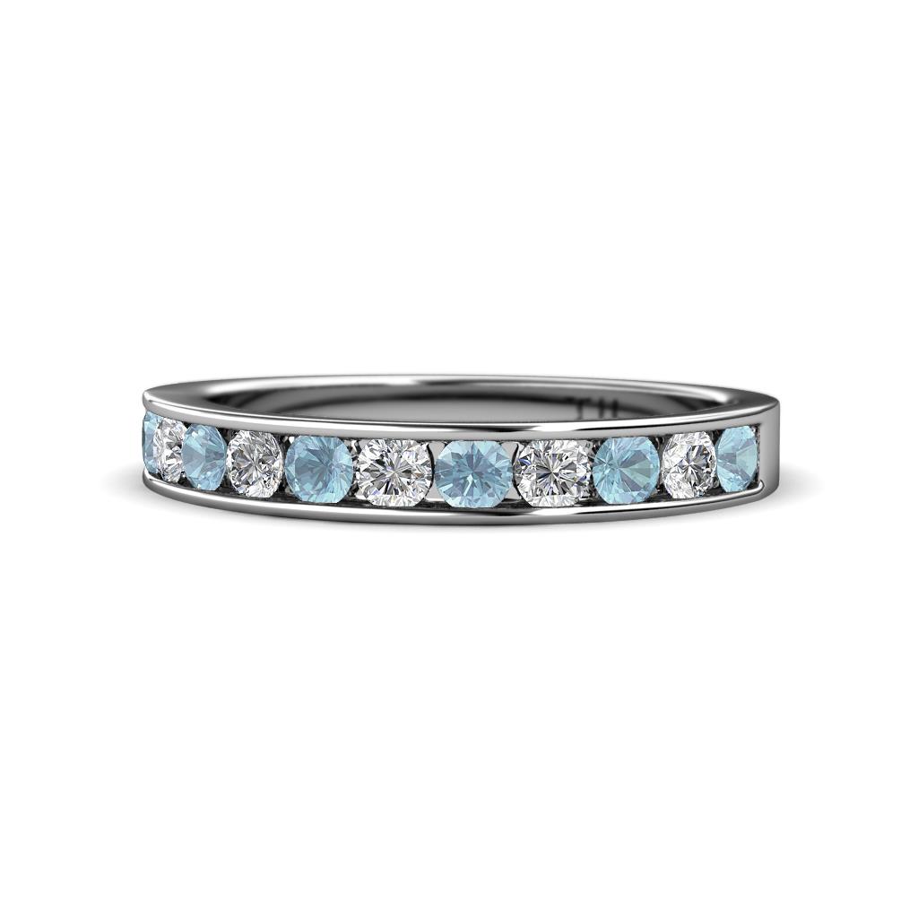 Kathiryn 3.00 mm Aquamarine and Diamond 11 Stone Wedding Band 