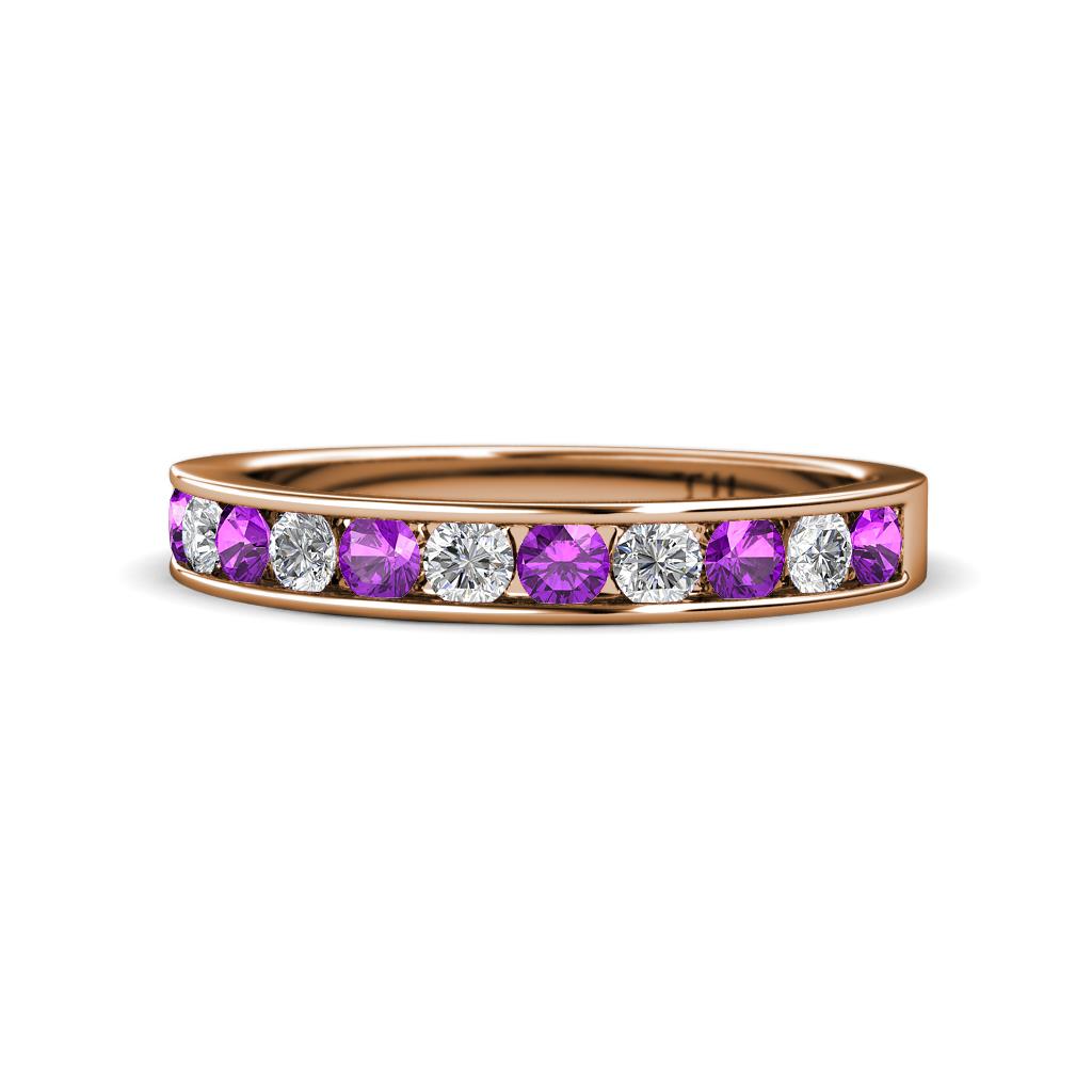 Kathiryn 3.00 mm Amethyst and Diamond 11 Stone Wedding Band 