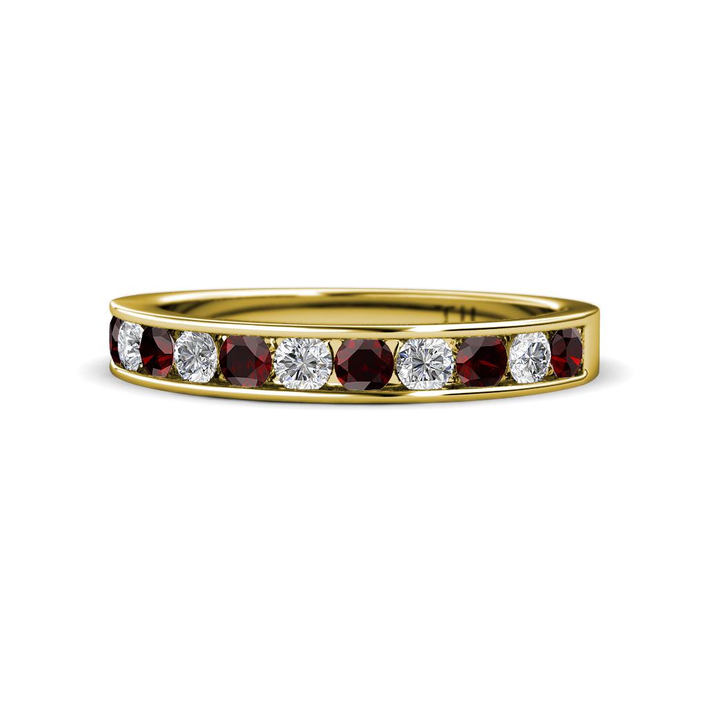Kathiryn 2.70 mm Red Garnet and Lab Grown Diamond 11 Stone Wedding Band 