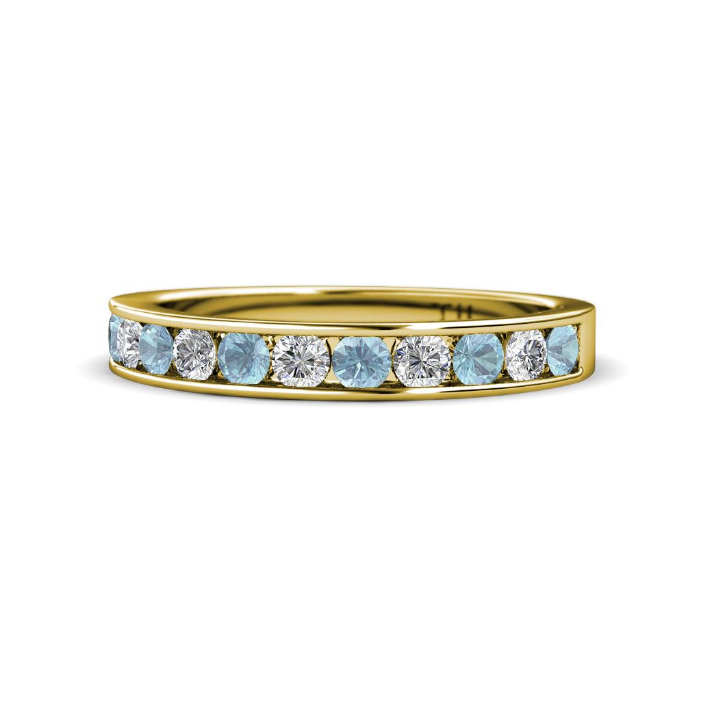 Kathiryn 3.00 mm Aquamarine and Lab Grown Diamond 11 Stone Wedding Band 