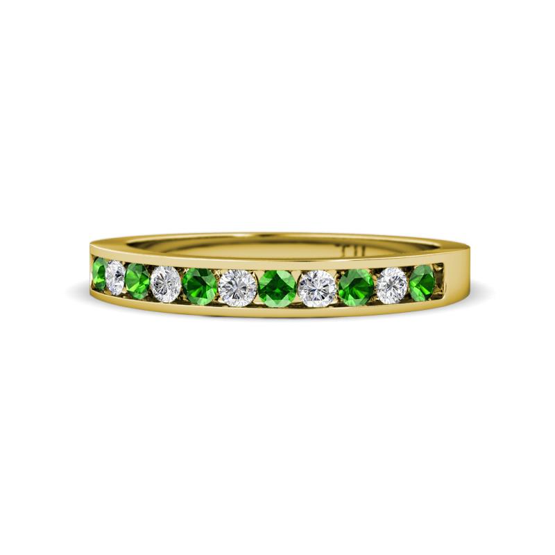 Kathiryn 1.70 mm Green Garnet and Diamond 11 Stone Wedding Band 