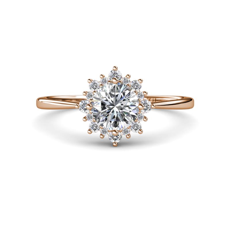 Celeste Rainbow Round Diamond Sunburst Halo Engagement Ring 