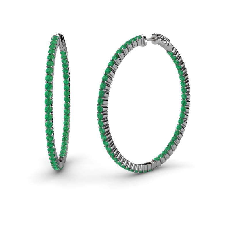 Carisa 1.80 ctw (1.80 mm) Inside Outside Round Emerald Eternity Hoop Earrings 