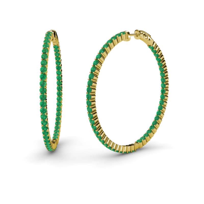 Carisa 1.80 ctw (1.80 mm) Inside Outside Round Natural Emerald Eternity Hoop Earrings 