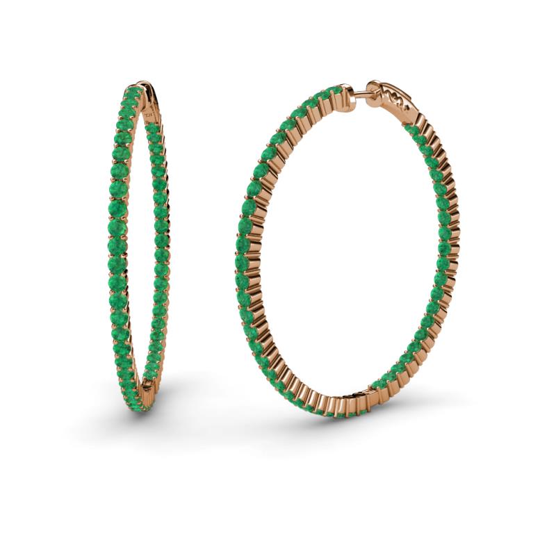 Carisa 1.80 ctw (1.80 mm) Inside Outside Round Natural Emerald Eternity Hoop Earrings 