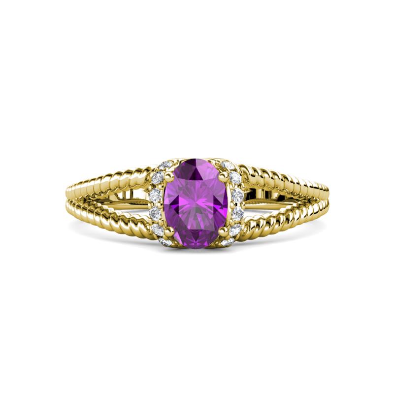 Ana Desire Oval Cut Amethyst and Round Diamond Twist Rope Split Shank Engagement Ring 