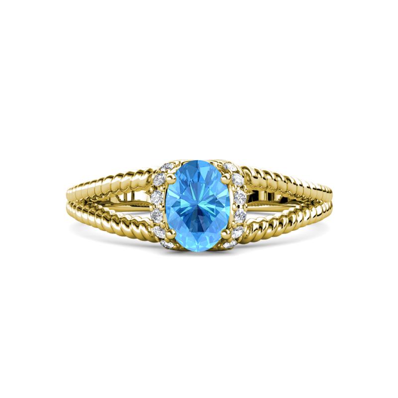 Ana Desire Oval Cut Blue Topaz and Round Diamond Twist Rope Split Shank Engagement Ring 