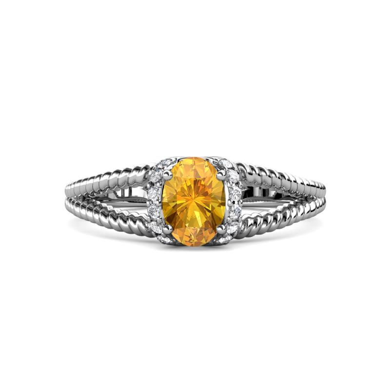 Ana Desire Oval Cut Citrine and Round Diamond Twist Rope Split Shank Engagement Ring 