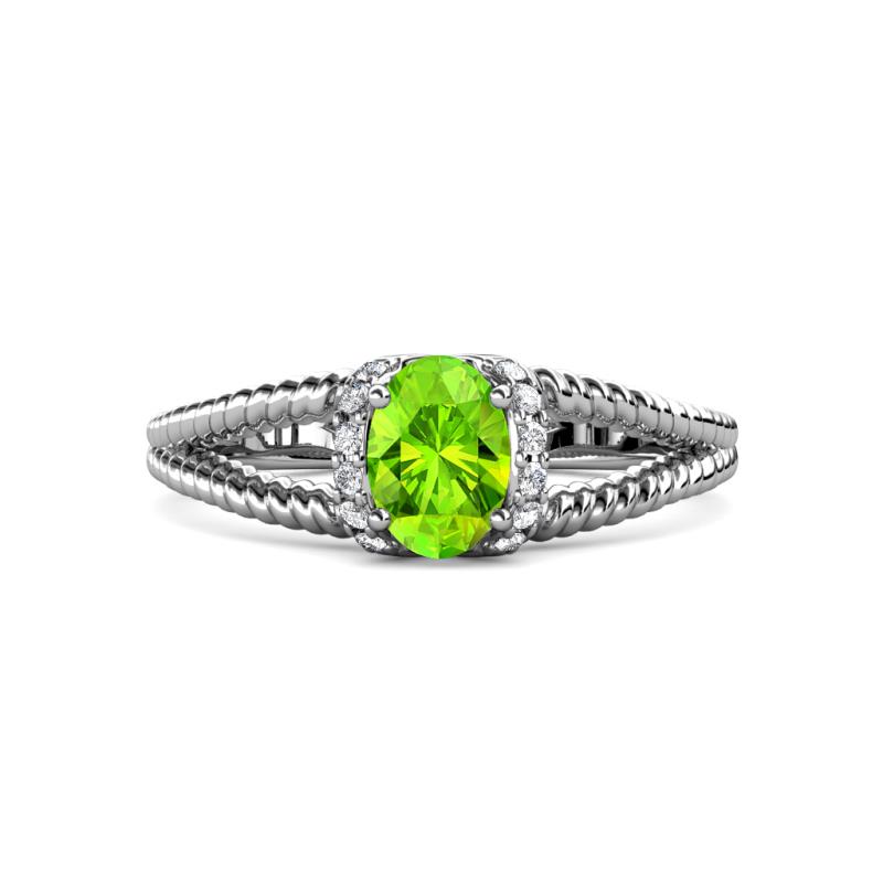 Ana Desire Oval Cut Peridot and Round Diamond Twist Rope Split Shank Engagement Ring 