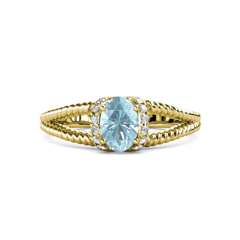 Ana Desire Oval Cut Aquamarine and Round Diamond Twist Rope Split Shank Engagement Ring 