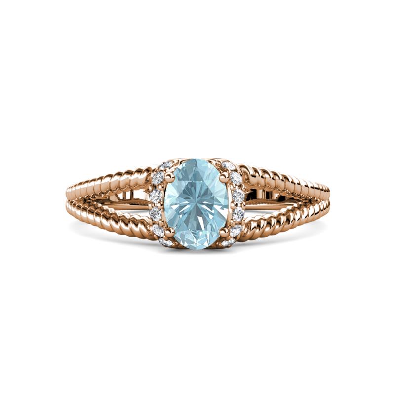 Ana Desire Oval Cut Aquamarine and Round Diamond Twist Rope Split Shank Engagement Ring 