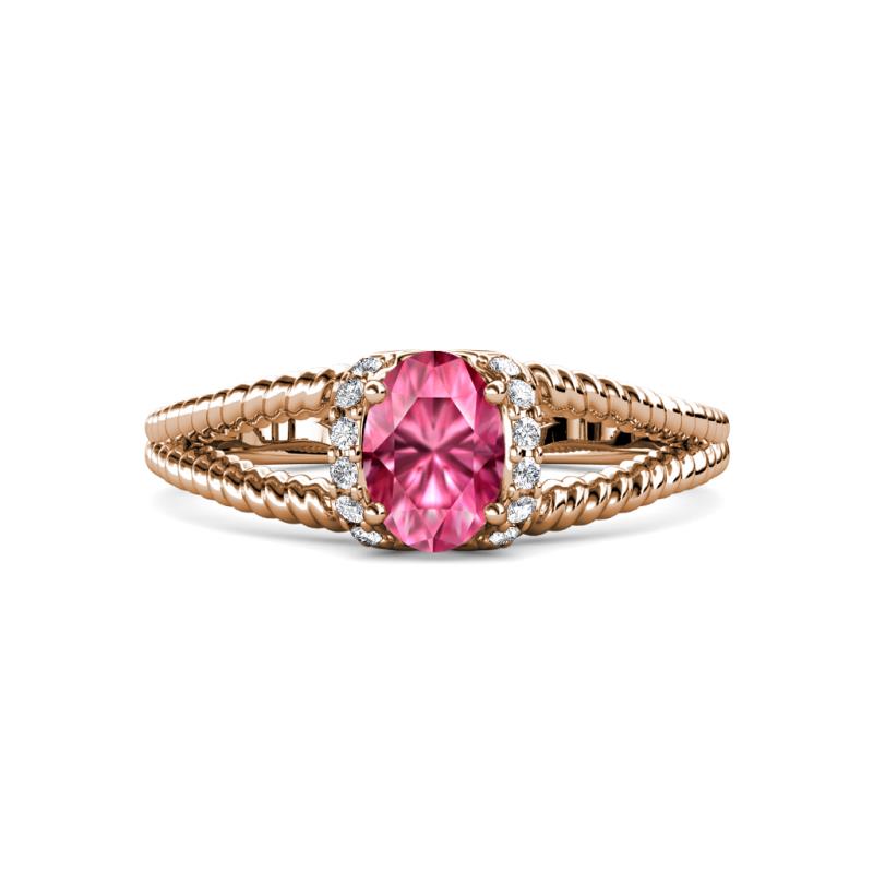 Ana Desire Oval Cut Pink Tourmaline and Round Diamond Twist Rope Split Shank Engagement Ring 