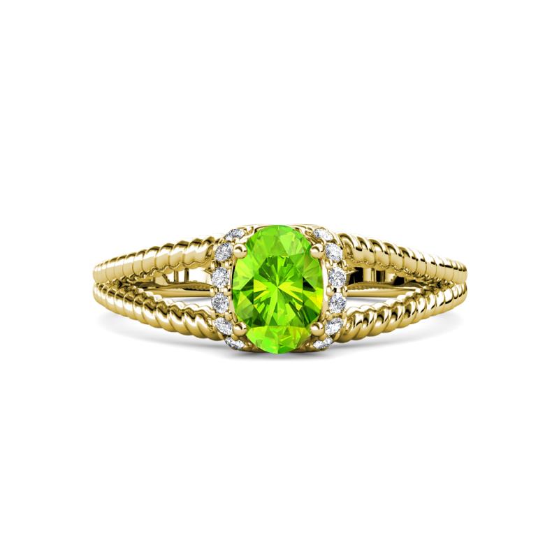 Ana Desire Oval Cut Peridot and Round Diamond Twist Rope Split Shank Engagement Ring 