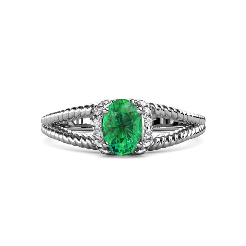 Ana Desire Oval Cut Emerald and Round Diamond Twist Rope Split Shank Engagement Ring 