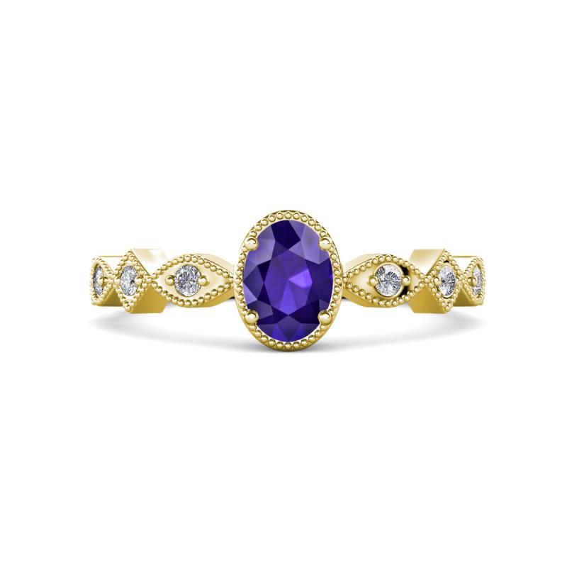 Jiena Desire Oval Cut Iolite and Round Diamond Engagement Ring 