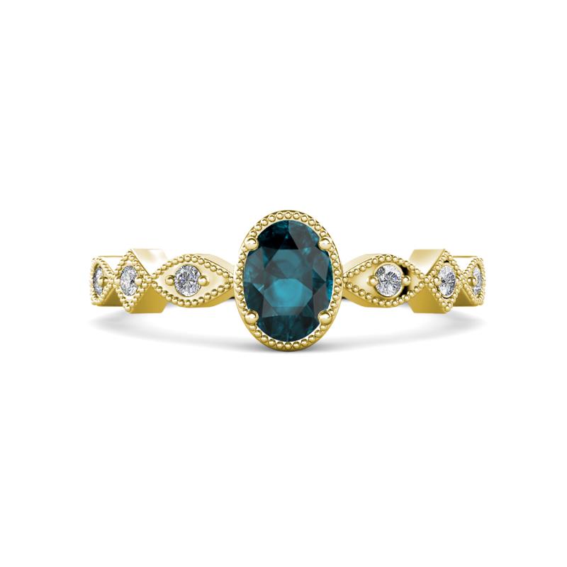 Jiena Desire Oval Cut London Blue Topaz and Round Diamond Engagement Ring 
