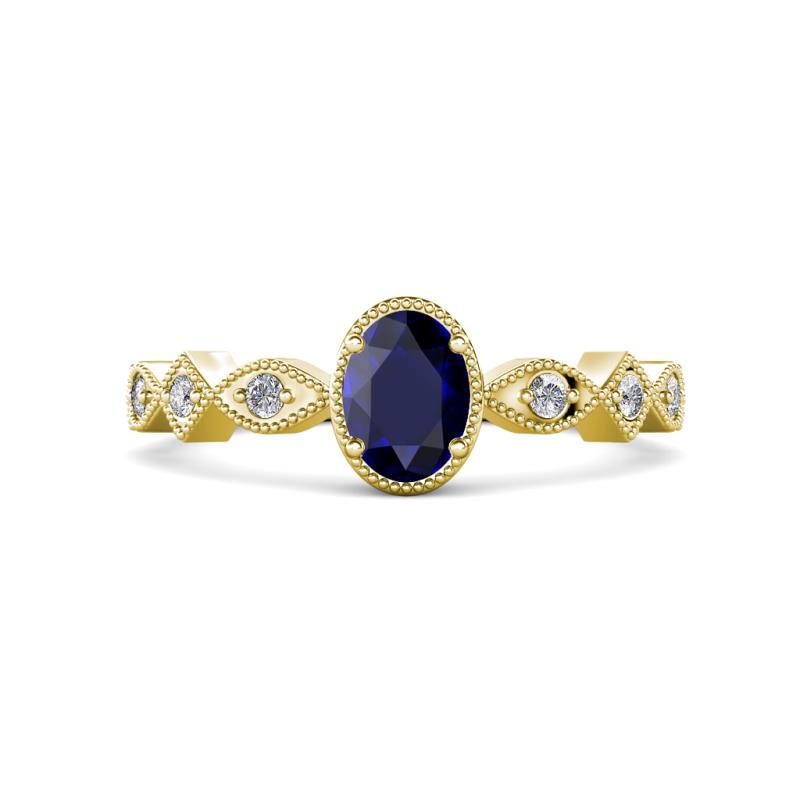 Jiena Desire Oval Cut Blue Sapphire and Round Diamond Engagement Ring 
