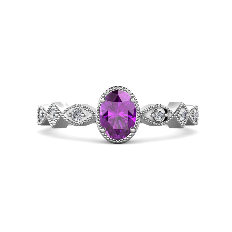 Jiena Desire Oval Cut Amethyst and Round Diamond Engagement Ring 