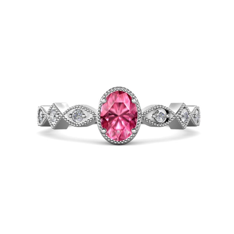 Jiena Desire Oval Cut Pink Tourmaline and Round Diamond Engagement Ring 