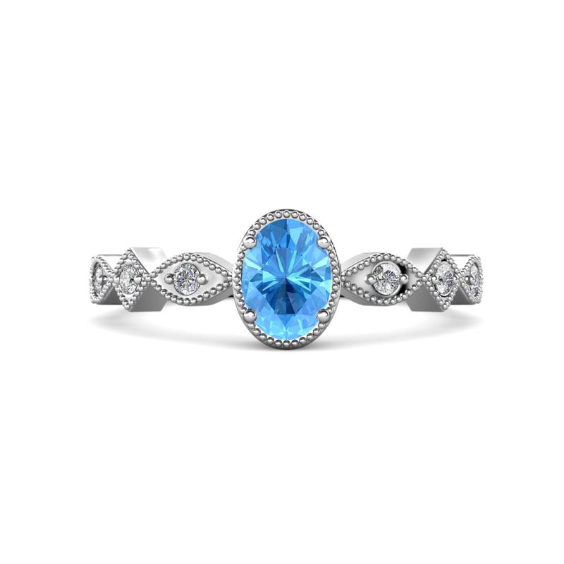 Jiena Desire Oval Cut Blue Topaz and Round Diamond Engagement Ring 