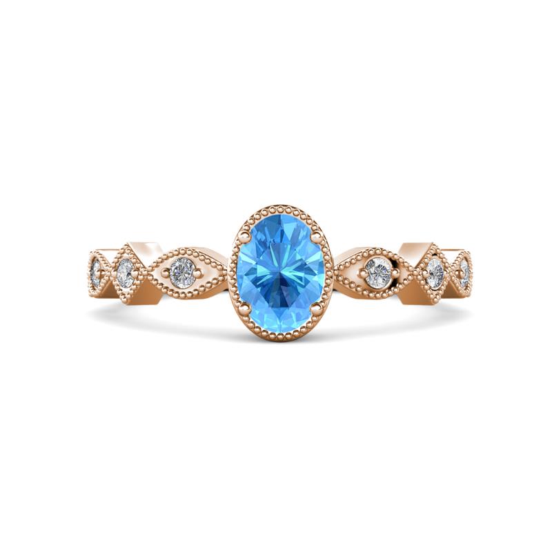 Jiena Desire Oval Cut Blue Topaz and Round Diamond Engagement Ring 
