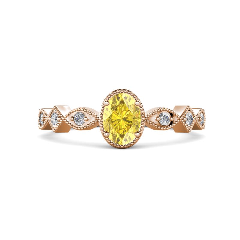 Jiena Desire Oval Cut Yellow Sapphire and Round Diamond Engagement Ring 