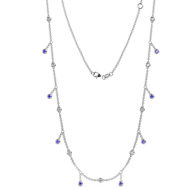Belina (17 Stn/2mm) Round Tanzanite and Diamond Drop Station Necklace 