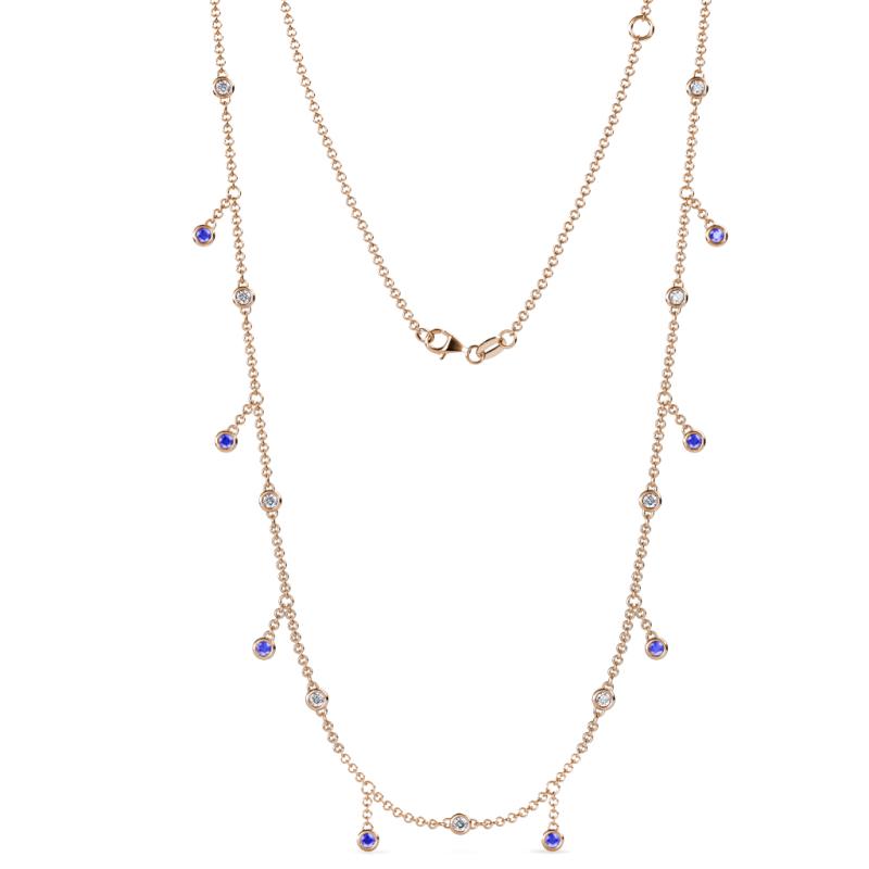 Belina (17 Stn/2mm) Round Tanzanite and Diamond Drop Station Necklace 