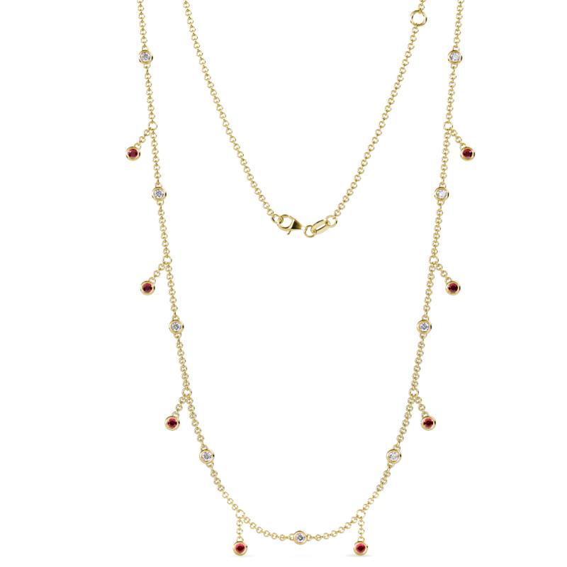 Belina (17 Stn/2mm) Round Ruby and Diamond Drop Station Necklace 