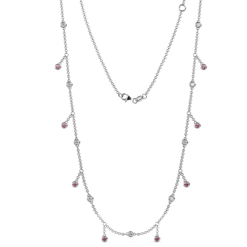 Belina (17 Stn/2mm) Round Pink Tourmaline and Diamond Drop Station Necklace 