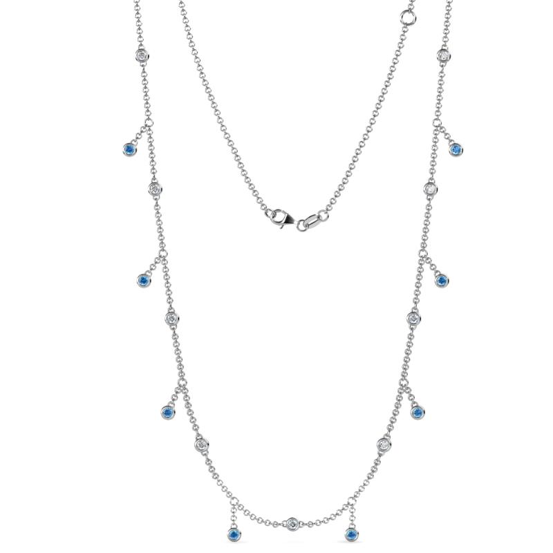 Belina (17 Stn/2mm) Round Blue Topaz and Diamond Drop Station Necklace 