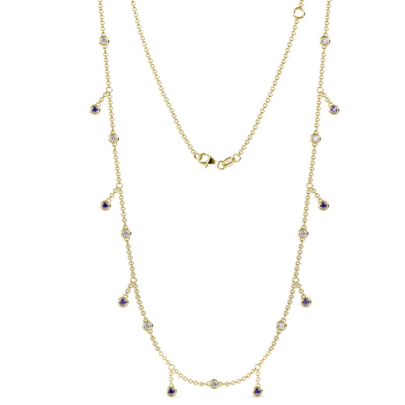Belina (17 Stn/2mm) Round Iolite and Diamond Drop Station Necklace 