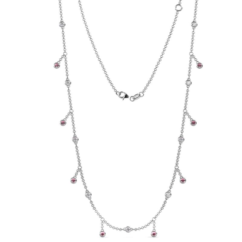 Belina (17 Stn/2mm) Round Rhodolite Garnet and Diamond Drop Station Necklace 